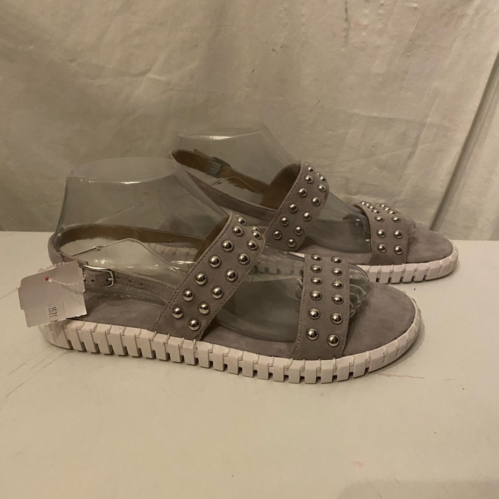 STEVEN natural comfort gray suede/ leather studded sandals skid resistant NWT
